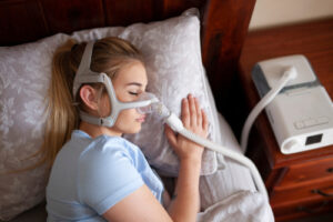 woman using cpap machine 